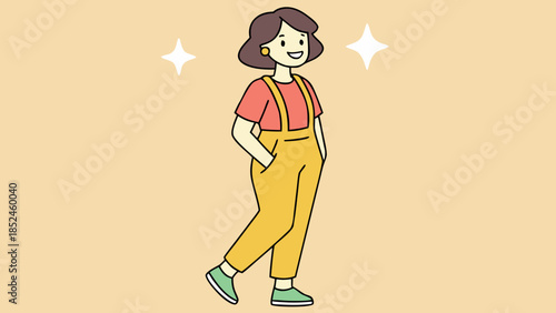 A smiling cartoon woman with long hair in a funny vector illustration design of a person character