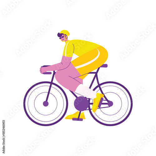 Cyclist in Yellow Jersey Riding Sleek Road Bike.