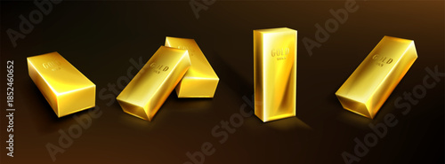 Vector realistic golden bars, yellow metal ingots
