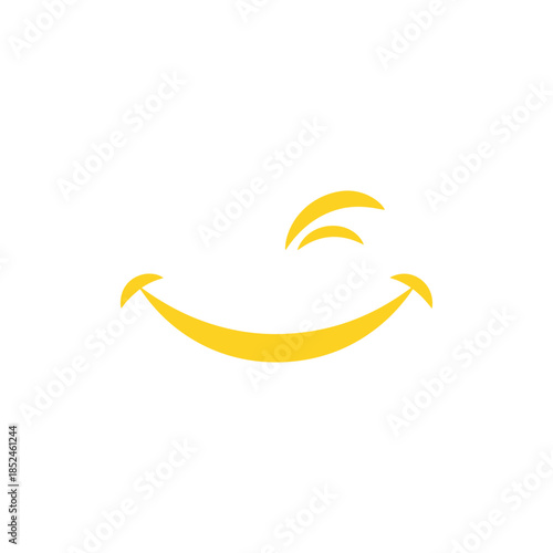 Minimalist yellow smiling face with a playful wink.