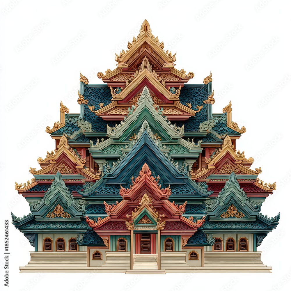 Fototapeta premium Ornate Traditional Temple Design with Intricate Roof and Colors