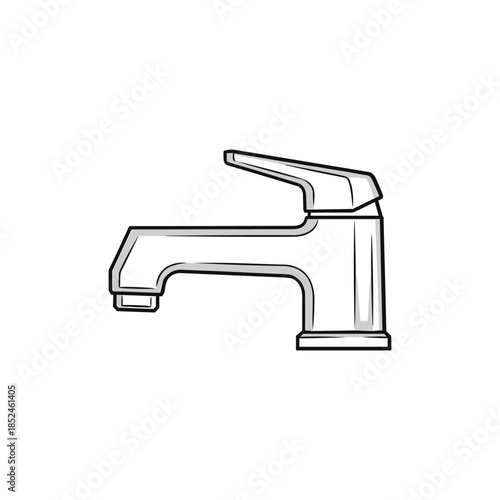 Modern Bathroom Faucet Sketch Illustration on White Background.