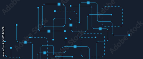 Abstract digital AI circuit board background with tech icons. Digital technology motherboard texture design. Engineering circuit board concept for poster, header, banner, website, presentation