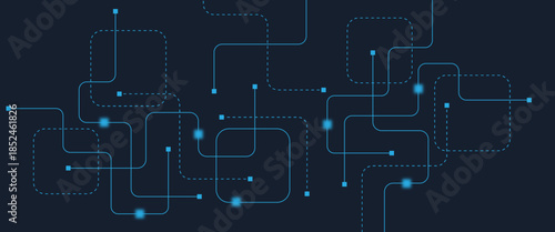 Abstract digital AI circuit board background with tech icons. Digital technology motherboard texture design. Engineering circuit board concept for poster, header, banner, website, presentation