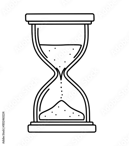 Detailed illustration of an hourglass with sand flowing from top to bottom on a plain background
