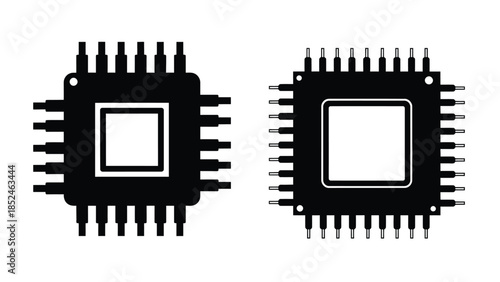 Computer CPU processor chip illustration, black and white, technology concept