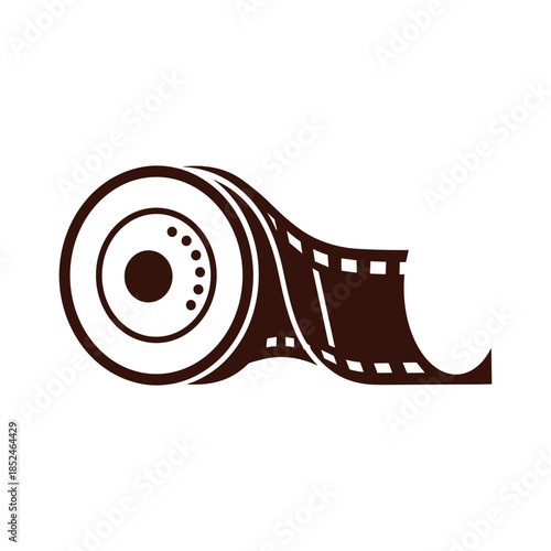 Monochrome graphic illustration of a classic film roll.