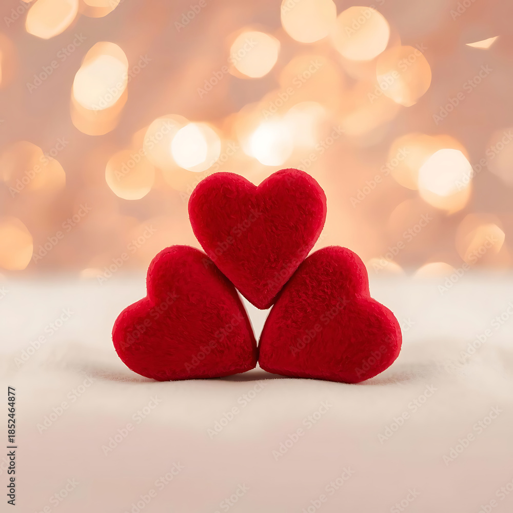 Fototapeta premium Three red hearts on white surface