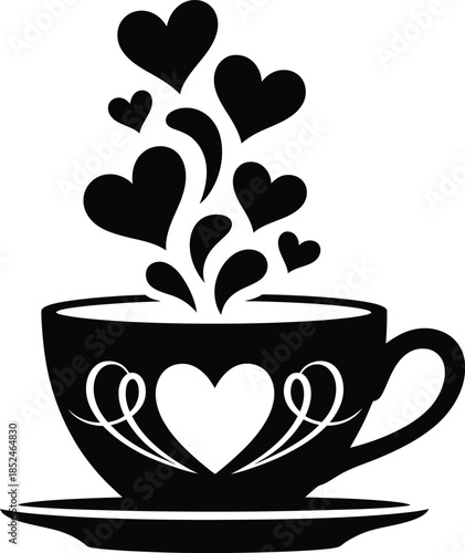 Hot drink cup with hearts design for coffee or tea shop isolated on png