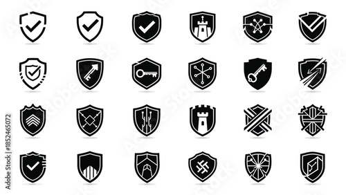 Collection of various shield icons for security and protection