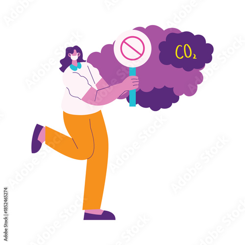 Woman Activist Holding No CO2 Protest Sign.