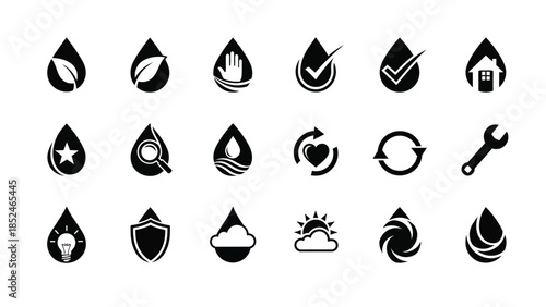 Collection of water drop icons for various uses