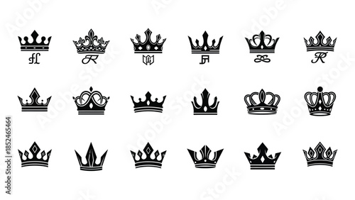 Collection of different crown designs in black and white