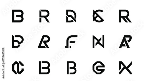 Collection of unique black logos on white background