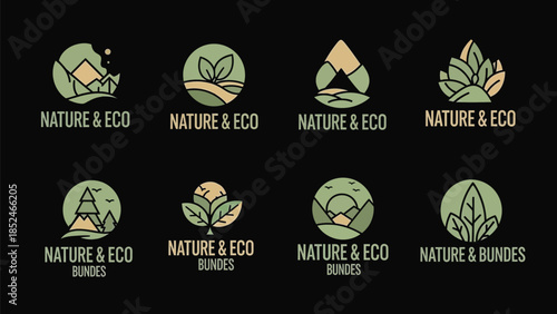 Collection of nature and eco friendly logos in green and beige