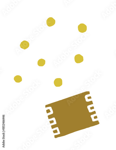 木版画風の節分の豆まき（豆と枡）