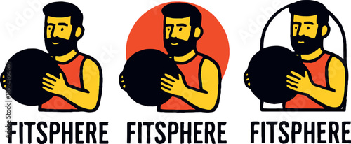 Man Holding Fitness Ball Sequence for Exercise and Workout