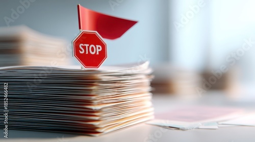 Close-up of a stack of documents, topped with a 