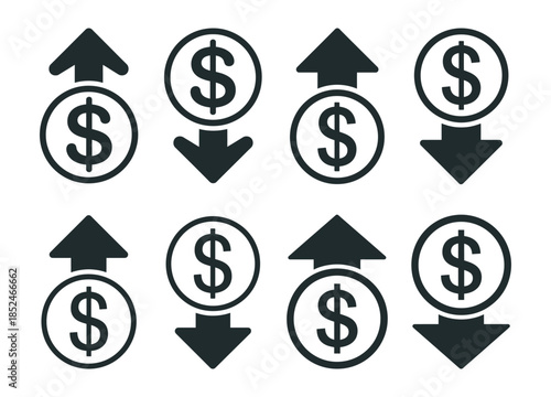 dollar sign icons with up and down arrows, vector illustration