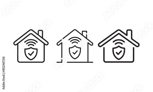 smart home security icons with shield and wifi signal, vector illustration