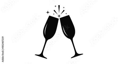 A celebratory toast with two elegant wine glasses sparkling with festive brilliance silhouette