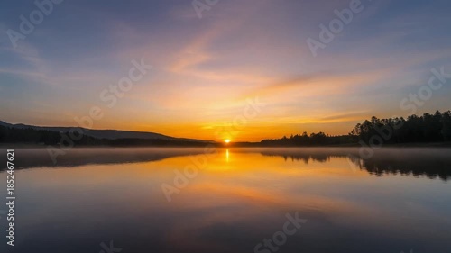 Wallpaper Mural Timelapse of sunrise over a calm lake with reflection, peaceful nature, relaxation Torontodigital.ca