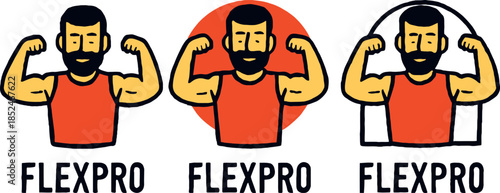 Strong Man Showing Muscles in Red Shirt Flexing Arms