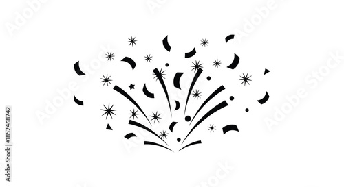 A burst of stylized fireworks depicted in black and white capturing a celebratory moment silhouette