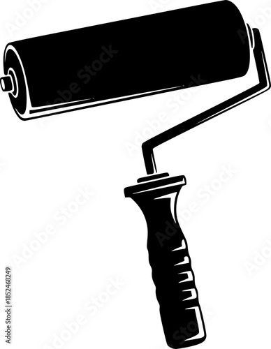 Paint Roller Construction Tool Vector Silhouette Illustration