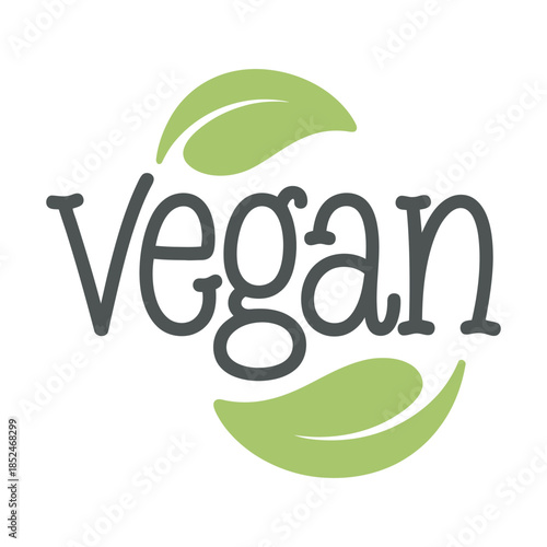 Vegan logo with green leaves on white background, vector illustration