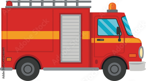 Cartoon Red Fire Truck Vehicle With Orange Stripe And Ladder fire engine emergency