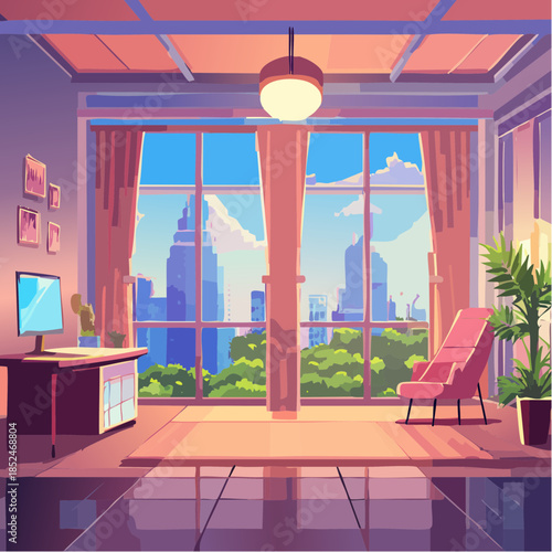 house with flowers and birds