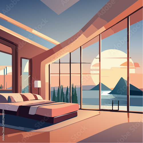 house with flowers and birds