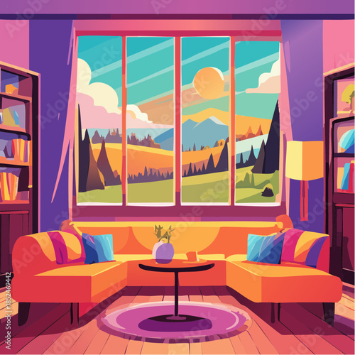 house with flowers and birds