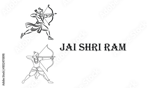 Hindu god ram illustrations with bow and arrow.