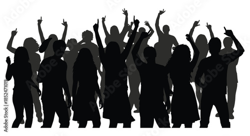 A joyful crowd raising their hands in celebration a dynamic and energetic silhouette