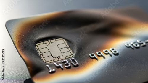 Burned and Melted Credit Card Symbolizing Debt and Financial Ruin