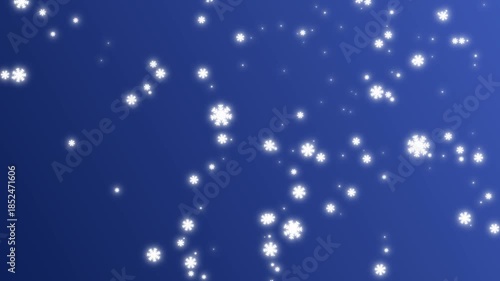 White Glowing Snowflakes Falling on Blue Gradient Background