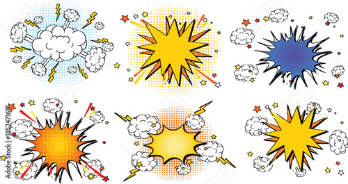 Burst collection effect comic and for illustration cartoon set vector