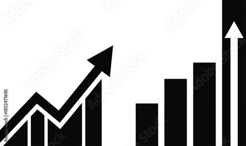Business Growth Analytics Icon with Rising Bar Chart and Upward Arrow Trend for Financial Success Visualization