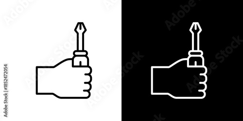 Hand Holding a Screwdriver Icon, Tool for Repair and Construction, Isolated Vector
