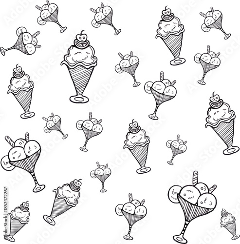 Tropical beach vacation doodles with summer drinks and snacks vector