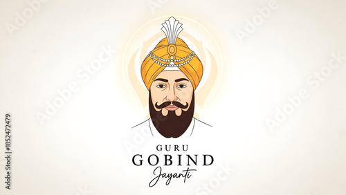 Guru Gobind Singh Sikh spiritual leader illustration portrait representing wisdom courage faith sacrifice heritage devotion history culture inspiration religious identity and universal values suitable
