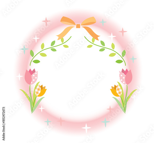 チューリップとリボンの春のフレーム