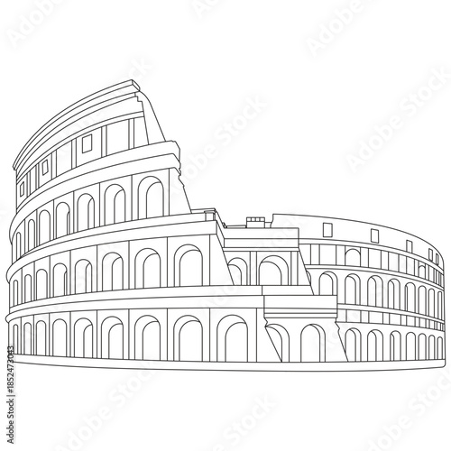 Colosseum Ancient Roman Landmark Line Art vector illustration