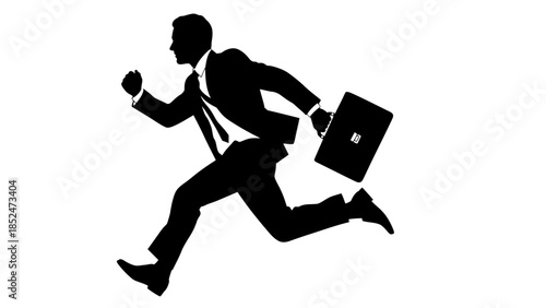 Businessman runs quickly with briefcase in hand on office background