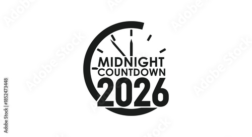 A striking clock face displaying midnight with the year 2026 presented as a silhouette