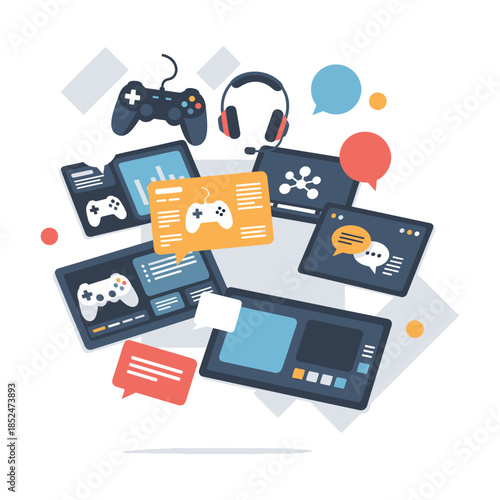 Digital gaming and online communication technology concept.