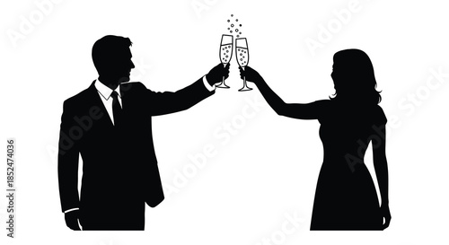 A celebratory couple toasting with champagne glasses a romantic and joyful moment silhouette