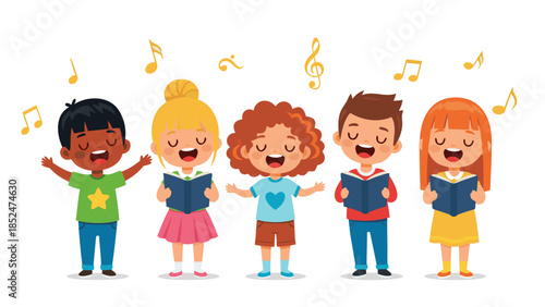 Happy Children Singing Together in Choir Music Class Kids Arts.